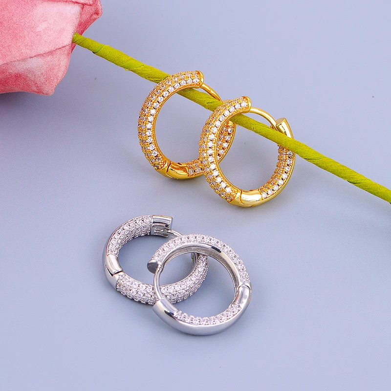 JINFU Gold-plated Hoop Earrings for Women Classic Piercing Cubic Zirconia Big Ear Buckle Huggies Earrings 2023 Jewelry Wholesale