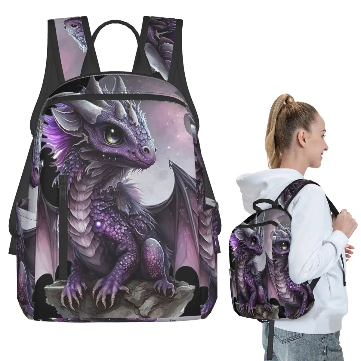 Fantasy Little Purple Fly Dragon Backpack Student BookBag Children School Bag Computer Shoulder Bags Boys Girls