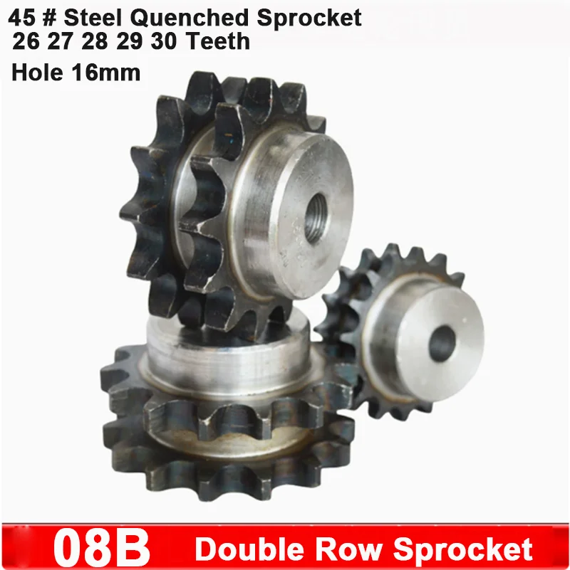 1Pcs 26-30 Teeth 08B Double Row Sprocket 45# Steel Quenched 16mm Bore High Hardness Industrial Chain Drive Sprocket Accessories