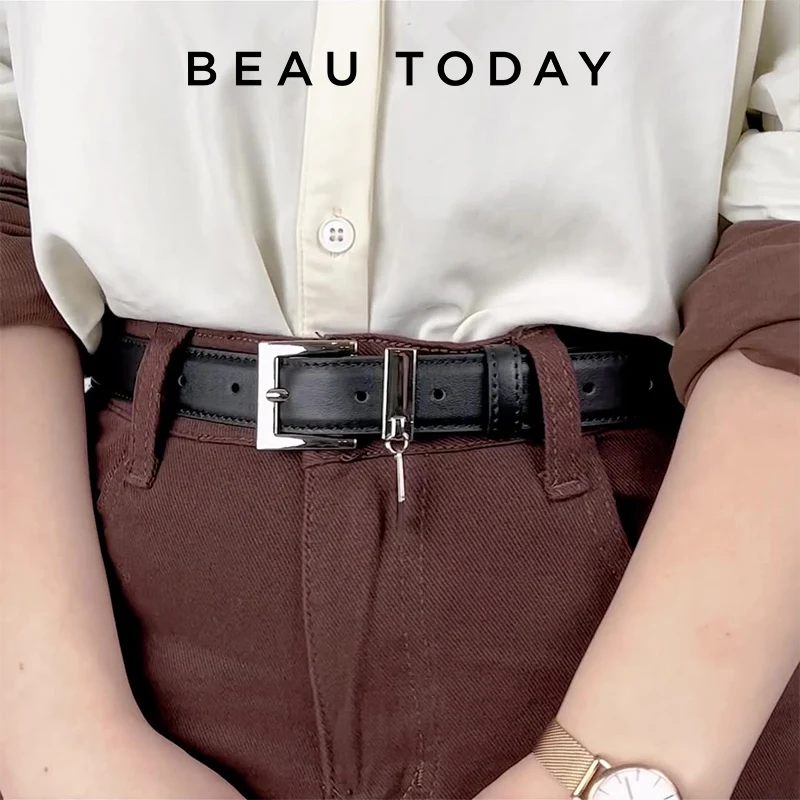 BEAUTODAY Belts Women Cow Leather Solid Color Square Buckle Metal Ladies Modern Style Jeans Dress Accessories Waistband 91080