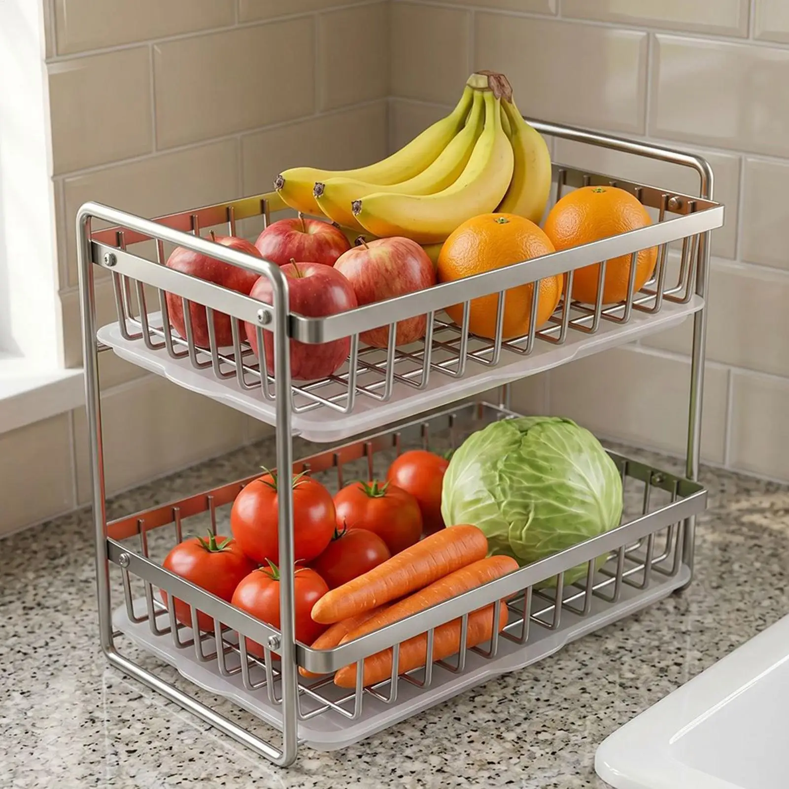 Cup Drying Rack For Counter Rust-Proof Two-Layer Stainless Shelf With Drainage Tray Anti-Moisture Seasoning Rack For Tableware