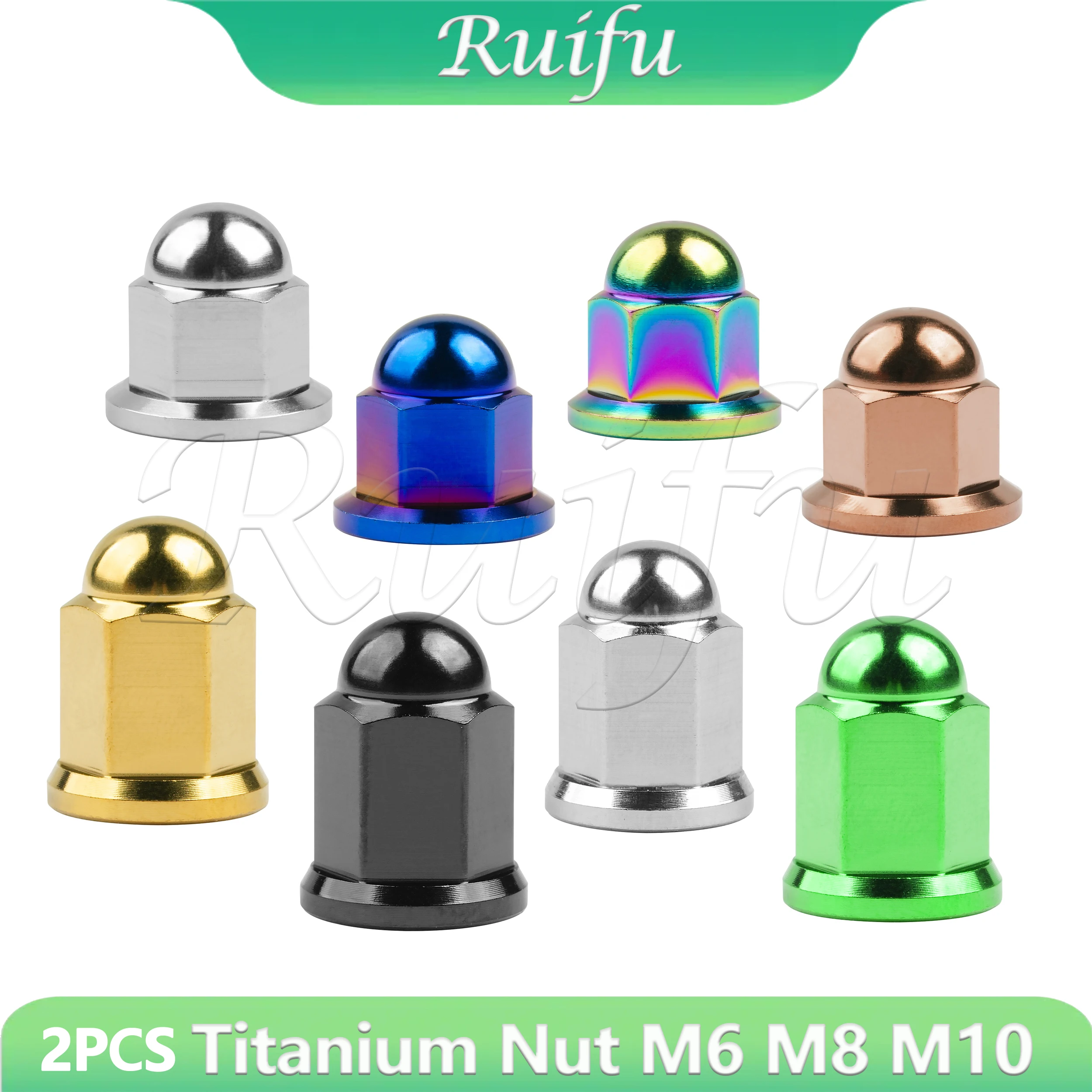 Ruifu Titanium 2PCS  Ti Nut M6 Pitch 1.0mm M8/M10 Pitch 1.25mm Dome Head Flange Locking Nuts for Bicycle Motorcycle Car
