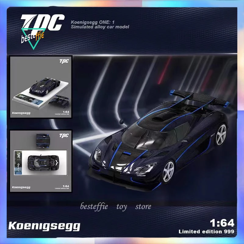 tpc car model 1/64 Koenigsegg ONE: 1 sports car carbon fiber Carbon fiber Carbon blue limited edition alloy car model boy gift