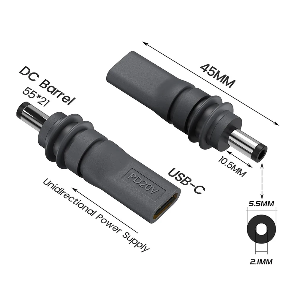 2-Pack USB C Female to DC Power Adapter for Starlink Mini PD 100W Type-C to DC5.5x2.1mm Connector with Outdoor Waterproof Barrel