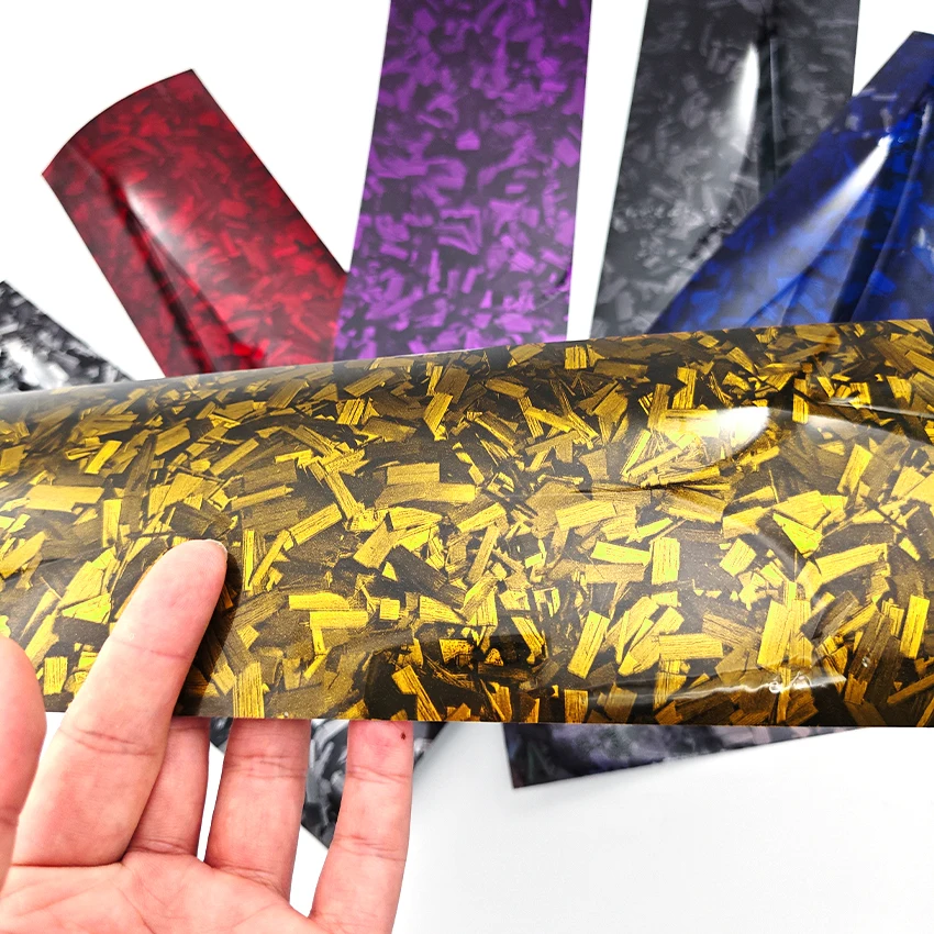 High Glossy Gold Yellow Crystal Forged Carbon Fiber Wrapping Vinyl Film Motorcycle Stickers Decals Auto Accessories Wrap Foil