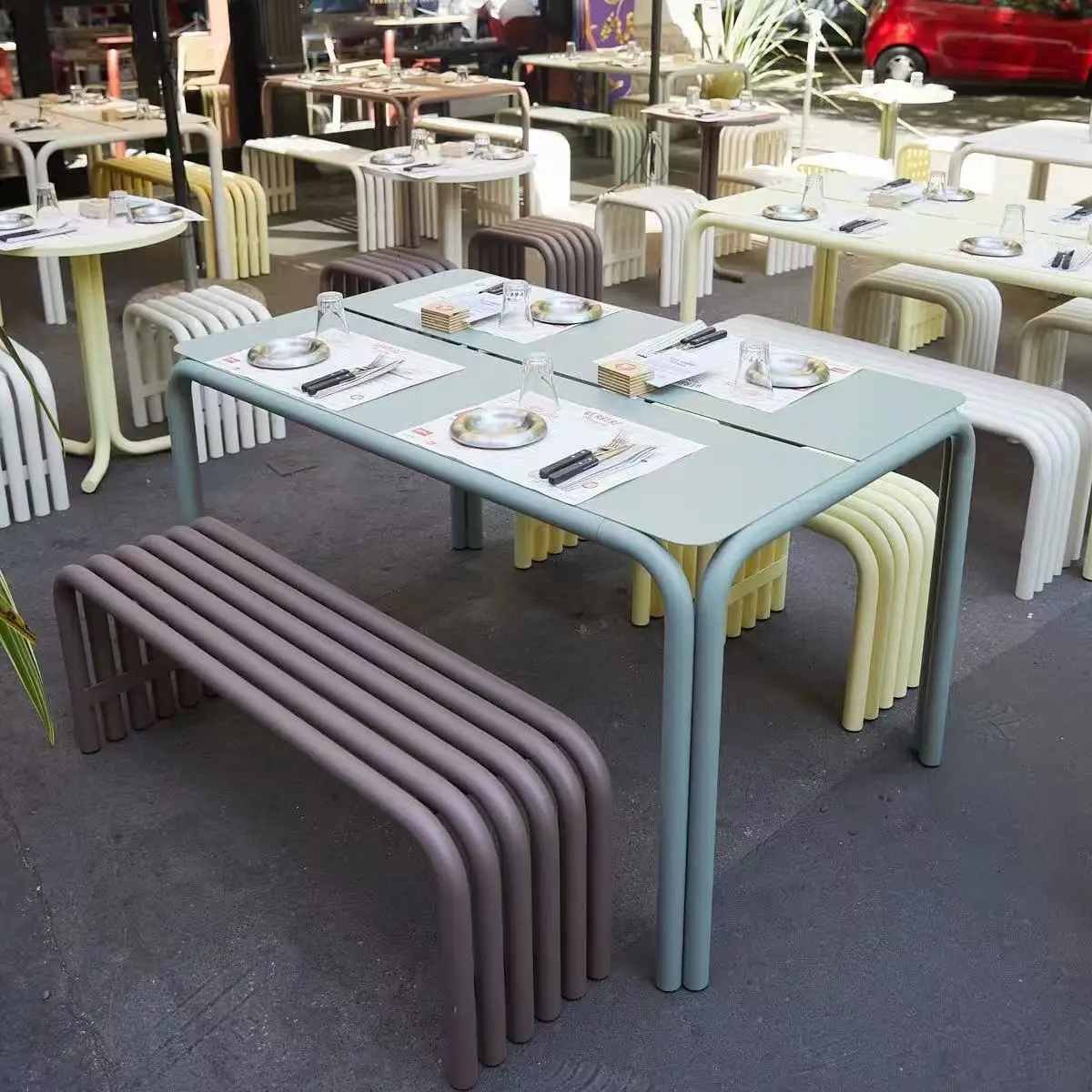 Outdoor elbow table and chair patio terrace bench bed and breakfast bench leisure table and chair