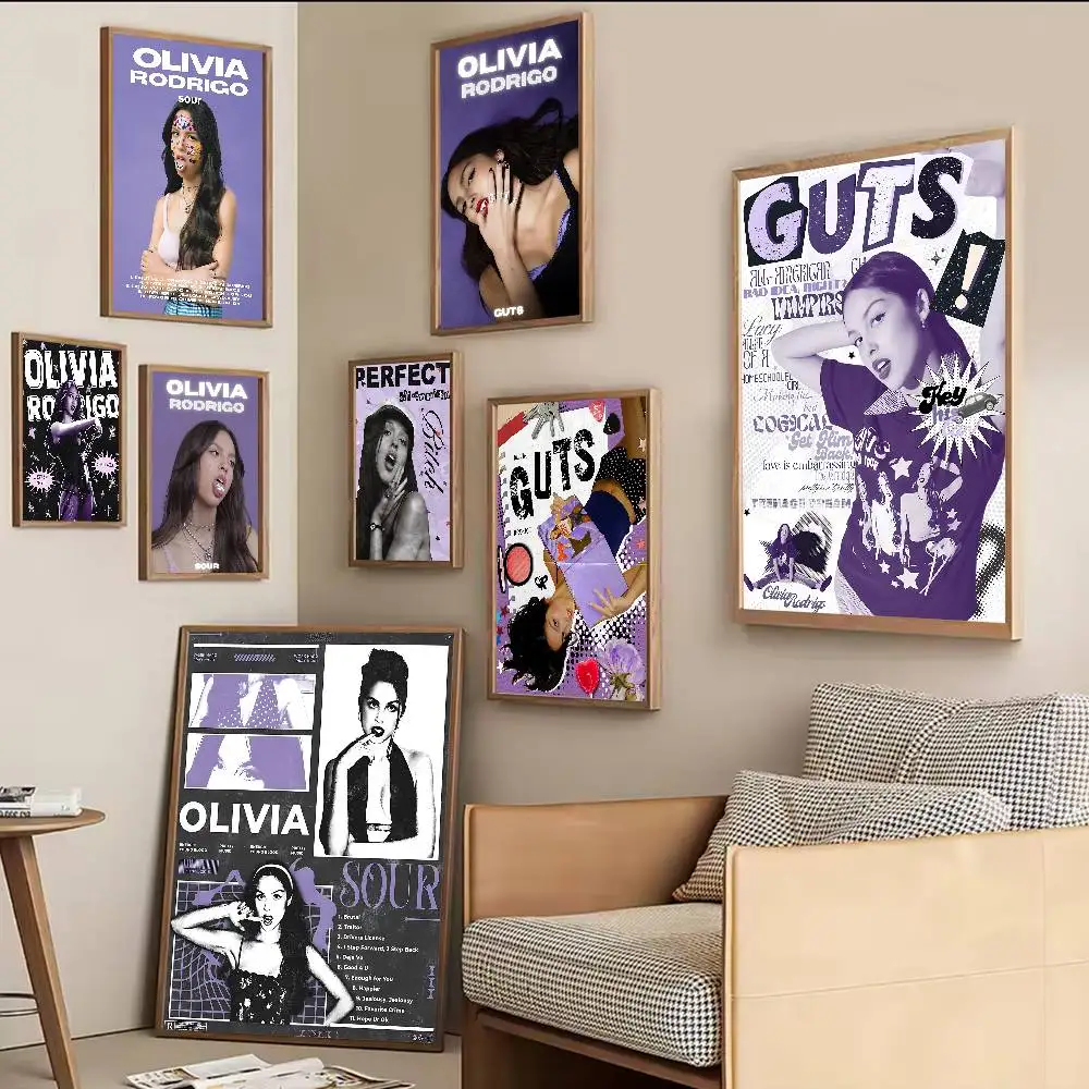 Pósteres de Anime de la Cantante O-Olivia Cool R-Rodrigo, Decoración Adhesiva, Pintura Decorativa para Pared, Papel Kraft Blanco, Decoración de Pared