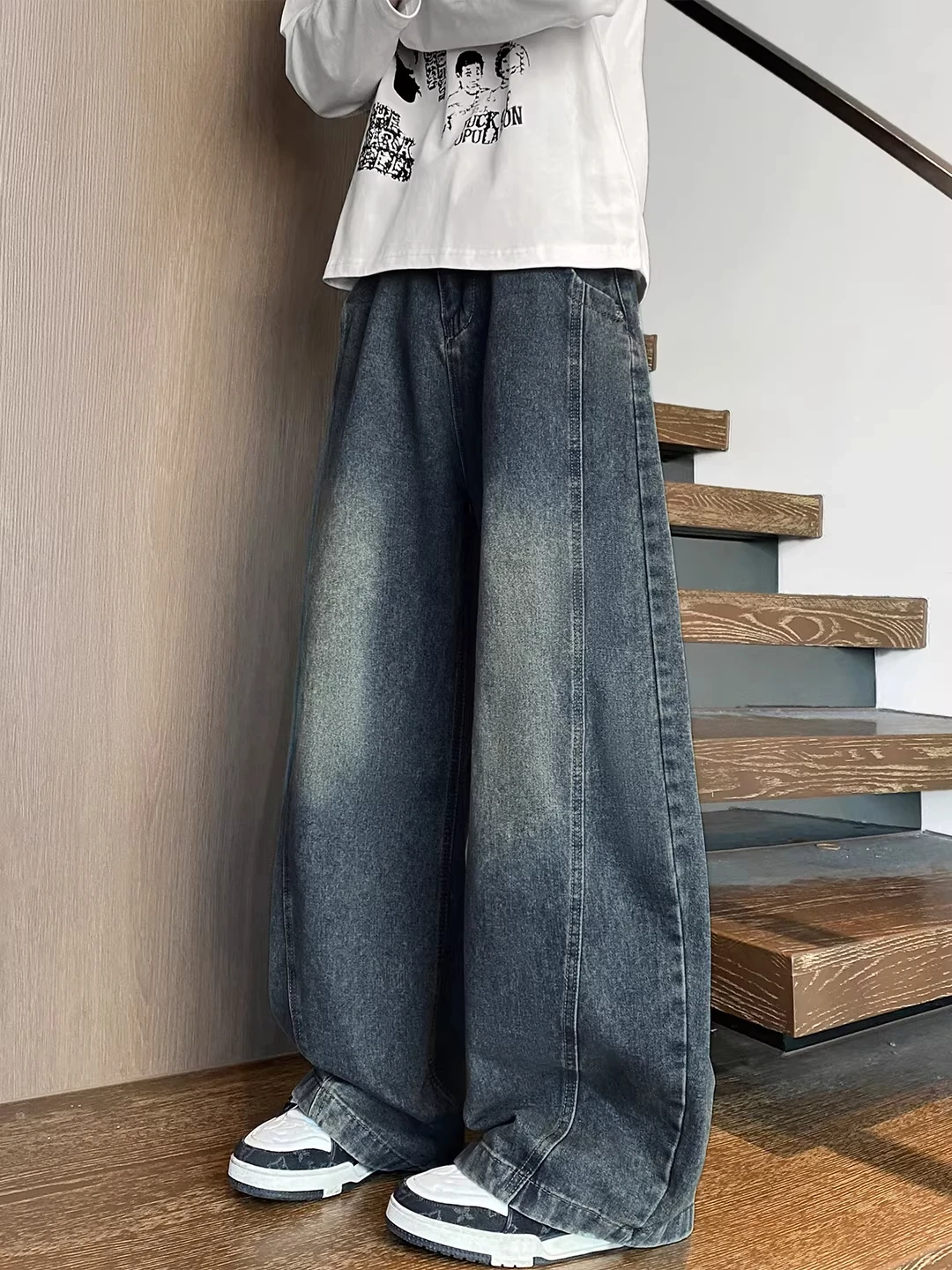 

Ретро-джинсы American Waed Knife для мужчин, весна 2026, новые модные свободные прямые широкие брюки, молодежные, износостойкие