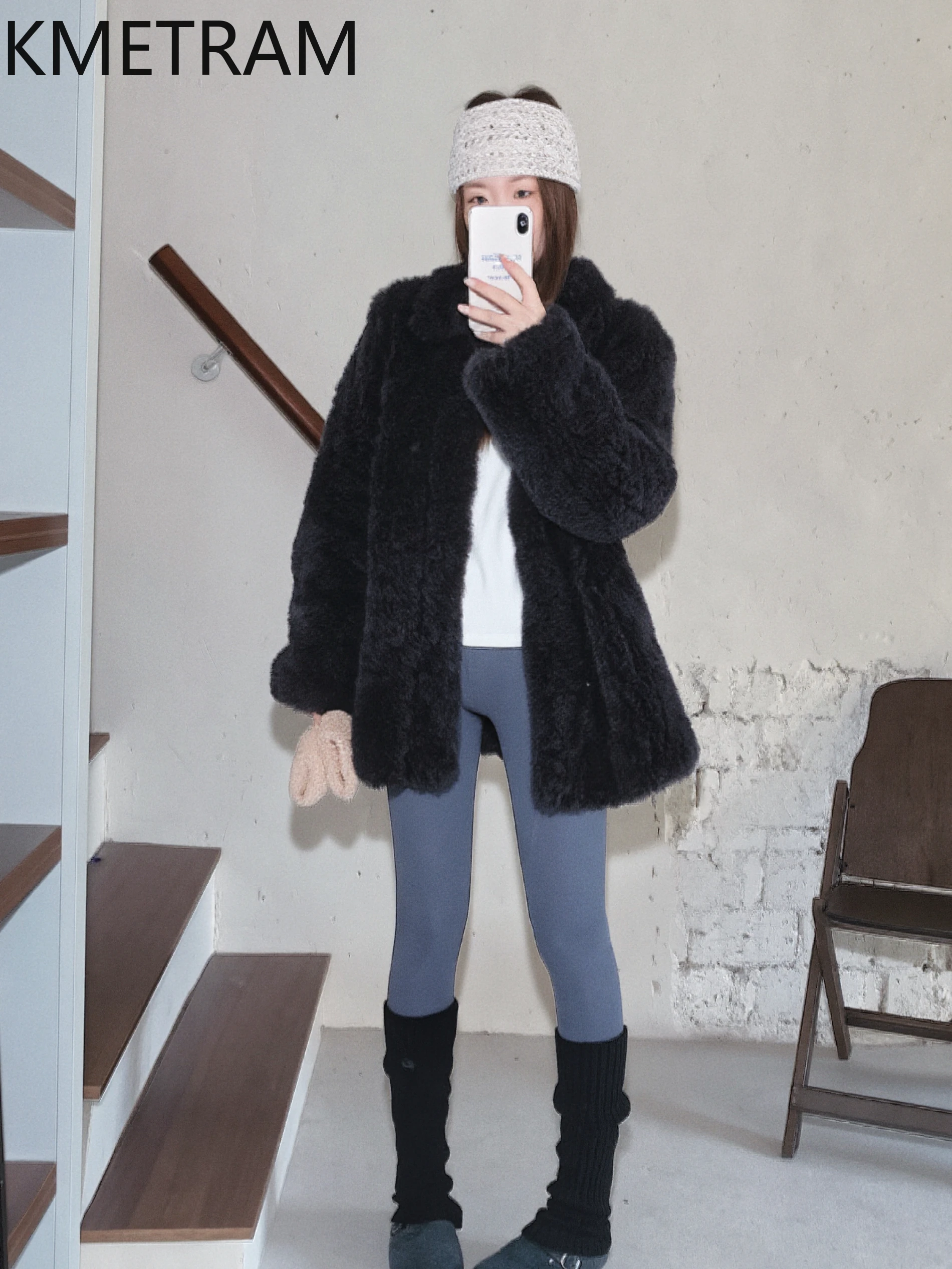 KMETRAM 100% Naturalna Wełna Toskańska Skóra Owcza Odzież z Futra dla Kobiet Prawdziwy Płaszcz z Futra 2025 Nowa Zimowa Kurtka Średniej Długości vestes femmes