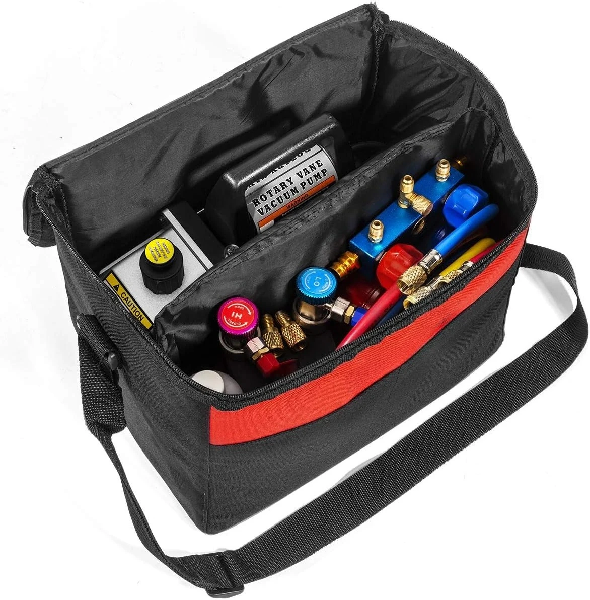 A/C Refrigeration AC Manifold Gauge R134 Can-Tap Included Carrying Tote HVAC Air Vacuum Pump 3CFM 1/4HP (R134a R12 R22 R410a)