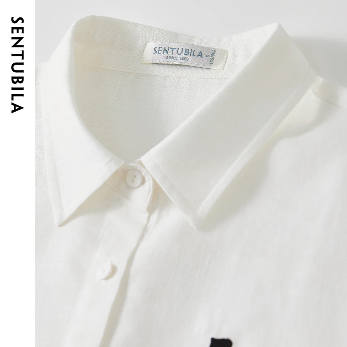SENTUBILA Women Short Sleeve White Shirt 2025 Summer Cotton Blend Casual Embroidery Blouses Top Office Wear Clothing 152C59033
