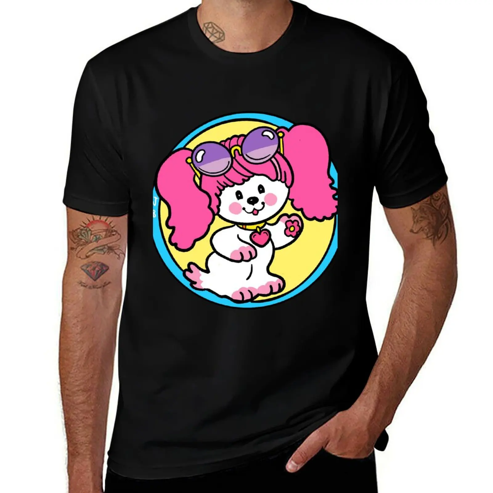 

Poochie in a circle - Retro 80s Pink Dog T-Shirt Lightweight Print T-Shirt
