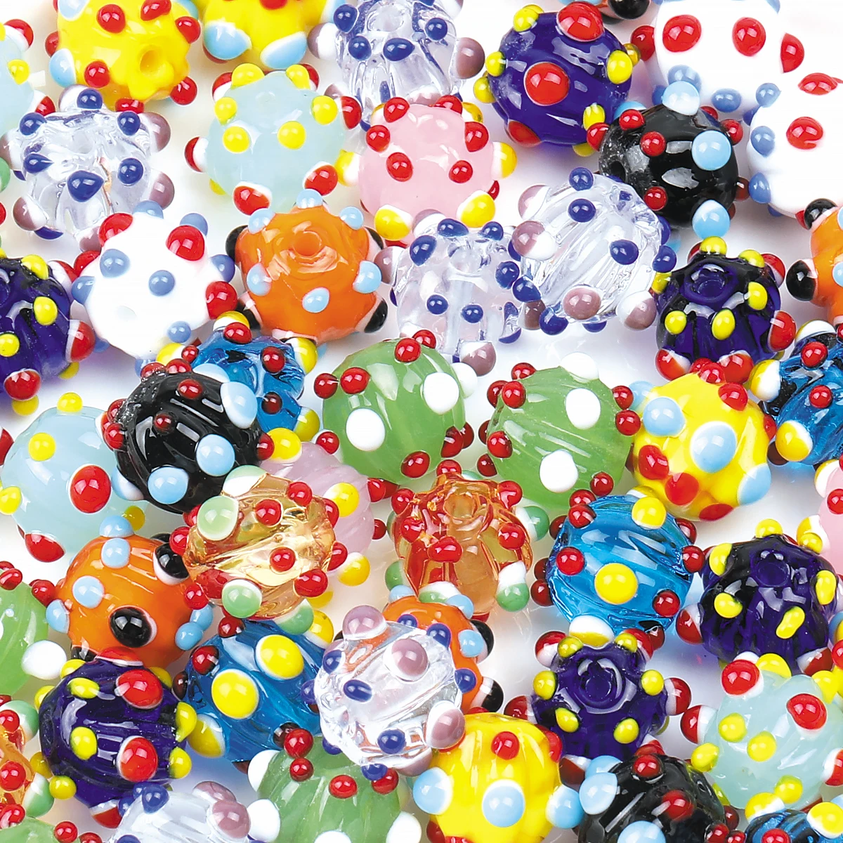 10pcs Handcrafted Charm Multicolor Pumpkin Spot Lampwork Glass Beads With Holes Charms Unique Beads - Vibrant Multicolor Intrica