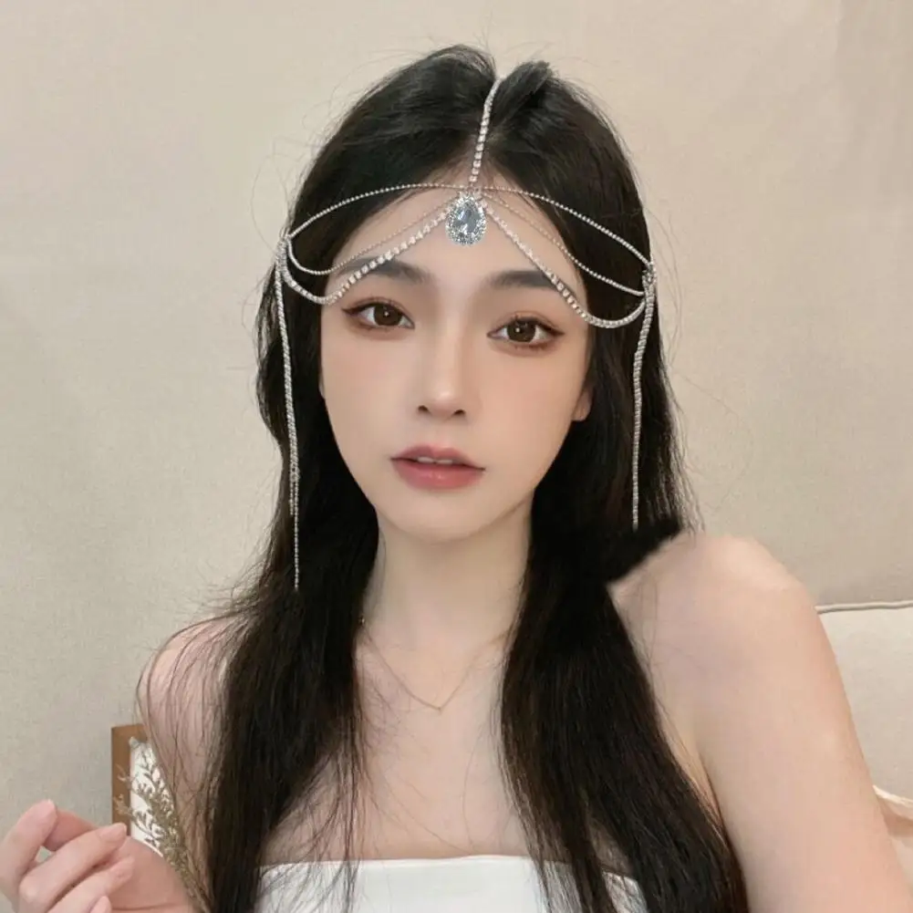 

Adjustable Forehead Jewelry - Water Drop Pendant Head Chain, Elegant Hair Accessory for Special Occasions & Weddings