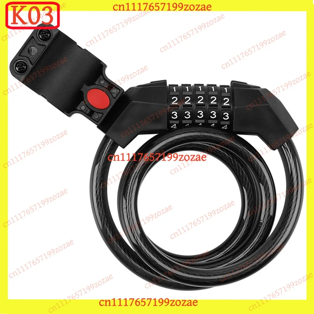 K03 Heavy-Duty Bike Lock 5-Digit Code Steel Cable Waterproof Anti-Theft Bicycle Password Lock, Replacement Parts