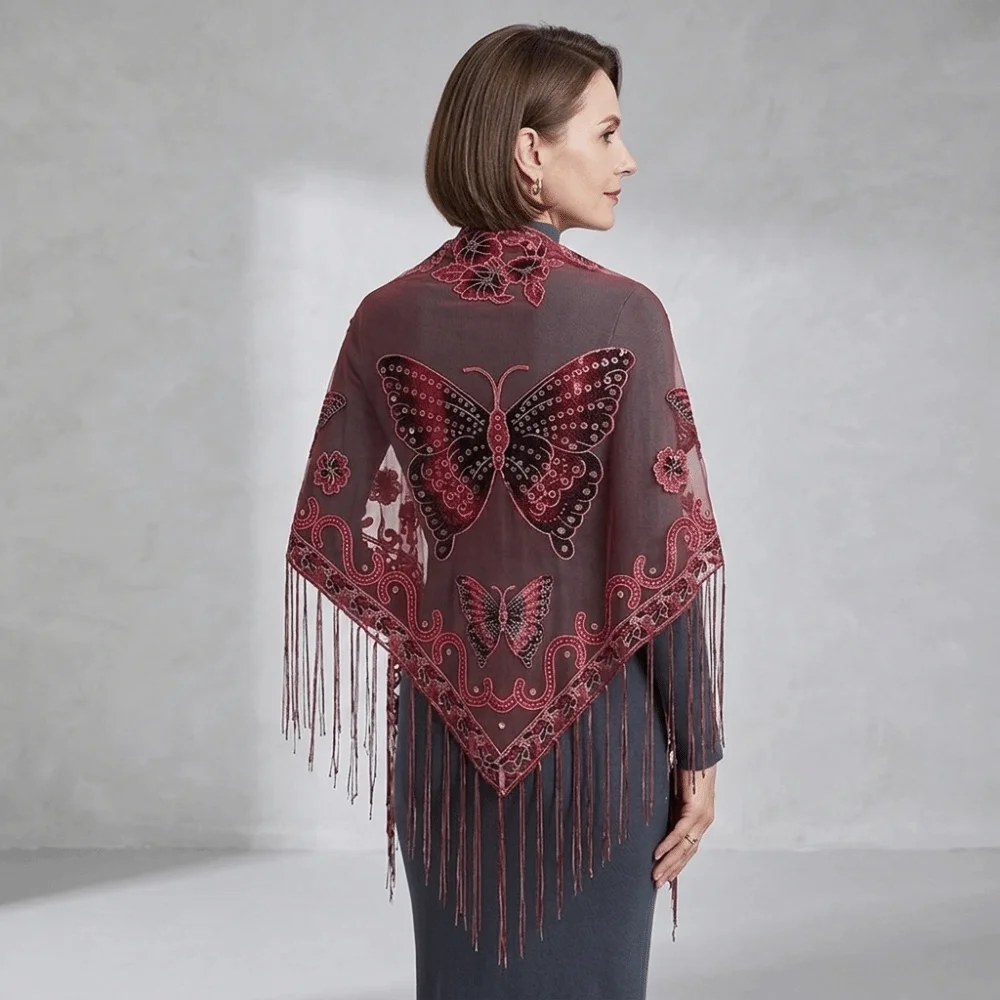 New Floral Triangle Shawl Hollow Breathable Lace Scarf Sunscreen Cover Butterfly Embroidery Headband Bridal Wear