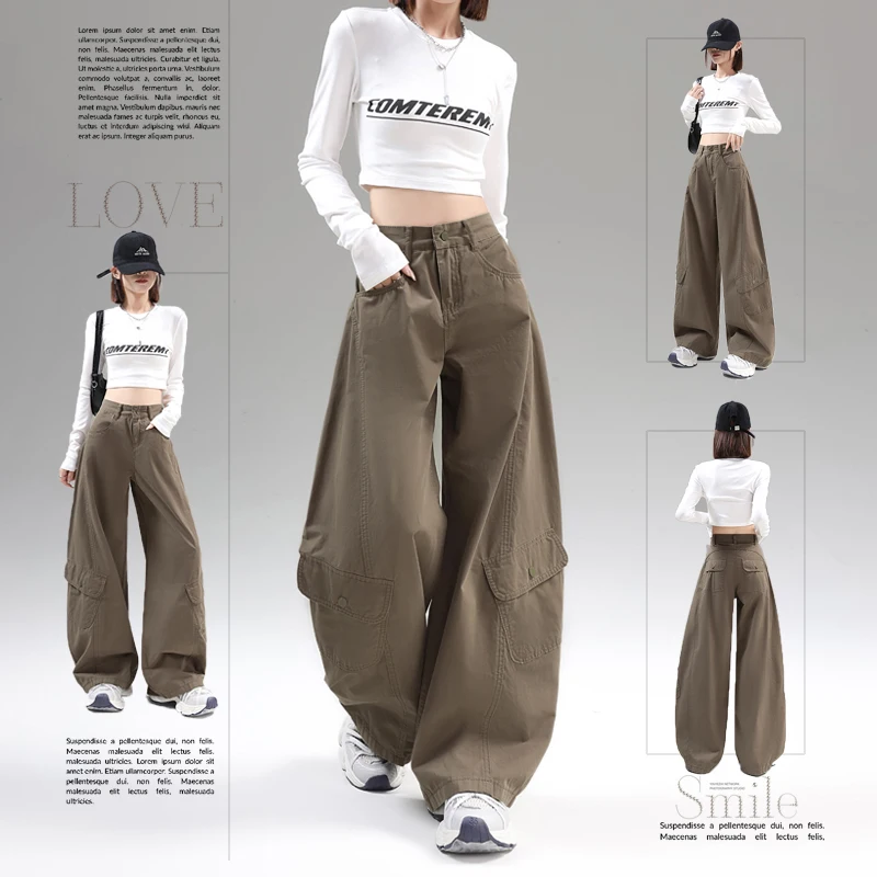 Amerikanischen Retro Military ein Breite Bein Jeans Frauen Sommer Neue Lose Drapierte Banana Messer Hosen Hohe Taille Casual Sle