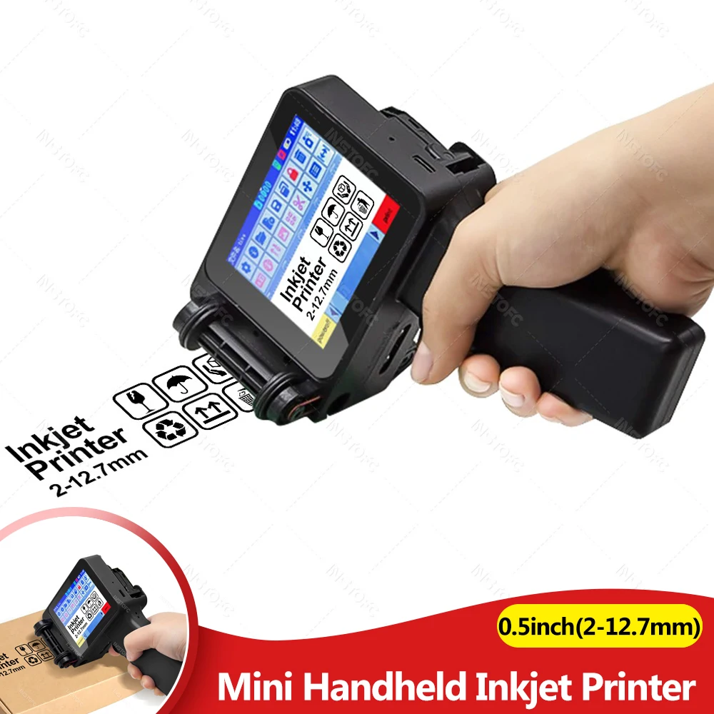  Mini Portable Inkjet Printer 2-12.7mm Height Printing for Plastic Wood Fabric Text Label Batch Number Logo Date Coding Machine