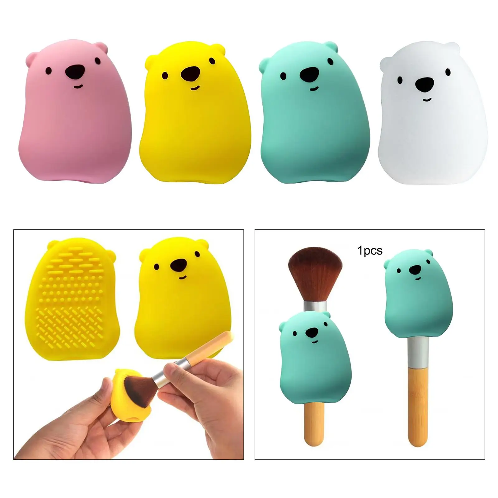 Silicone Makeup Brush Covers Portable Dustproof Cute with Makeup Brush Cleaning Pad Makeup Brush Protector for Women Girl