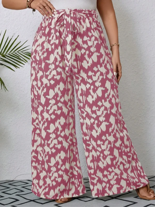 حجم كبير 1XL-5XL المرأة الصيف عارضة أزياء جديدة مطبوعة واسعة الساق مرونة الخصر السراويل