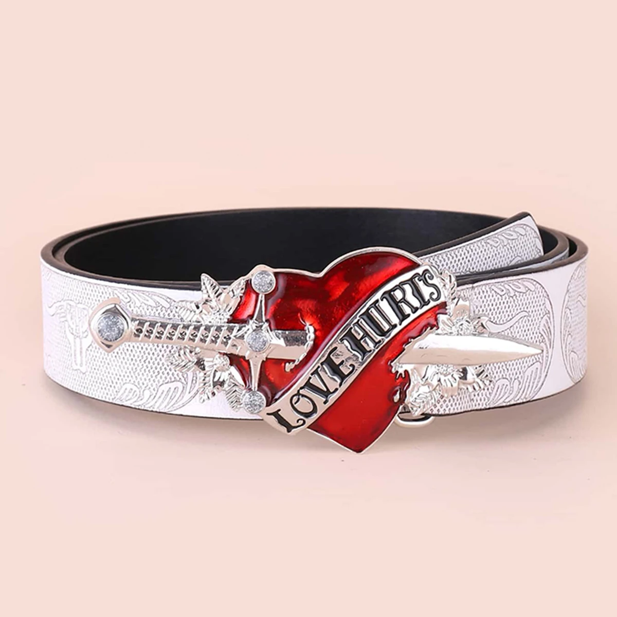 Cool Fashion Leather Belt Red Heart Arrow Love Hurts Design Punk Rock Waistband Women Men Decorative belts Jeans Hip Hop Girdle