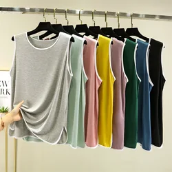 Summer Modal Lady's tank tops O-Neck Plus size tee tops sleeveless homewear Top Tshirt Solid colors