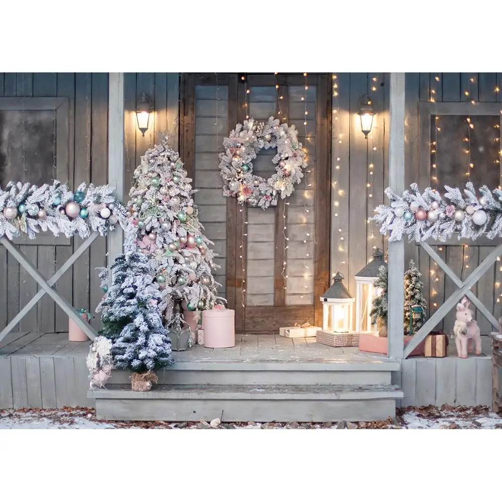 Snow Rural Yard Bulbs Xmas Photozone Backdrop Christmas Santa Clause Photographic Background Photocall Photo Studio for Children