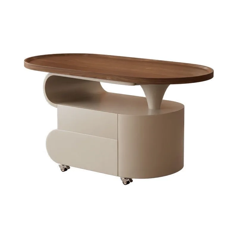 

New cream oval simple household light luxury modern mobile small apartment rock slab advanced coffee table