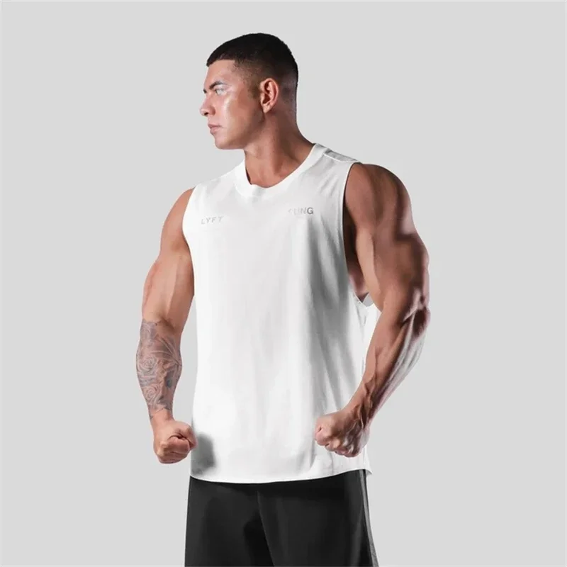 LYFT Jointly GYM Men Summer Gym Cotton Tank Tops Sleeveless Shirts Bodybuilding Clothing Fitness Workout Running Vest Sportswear