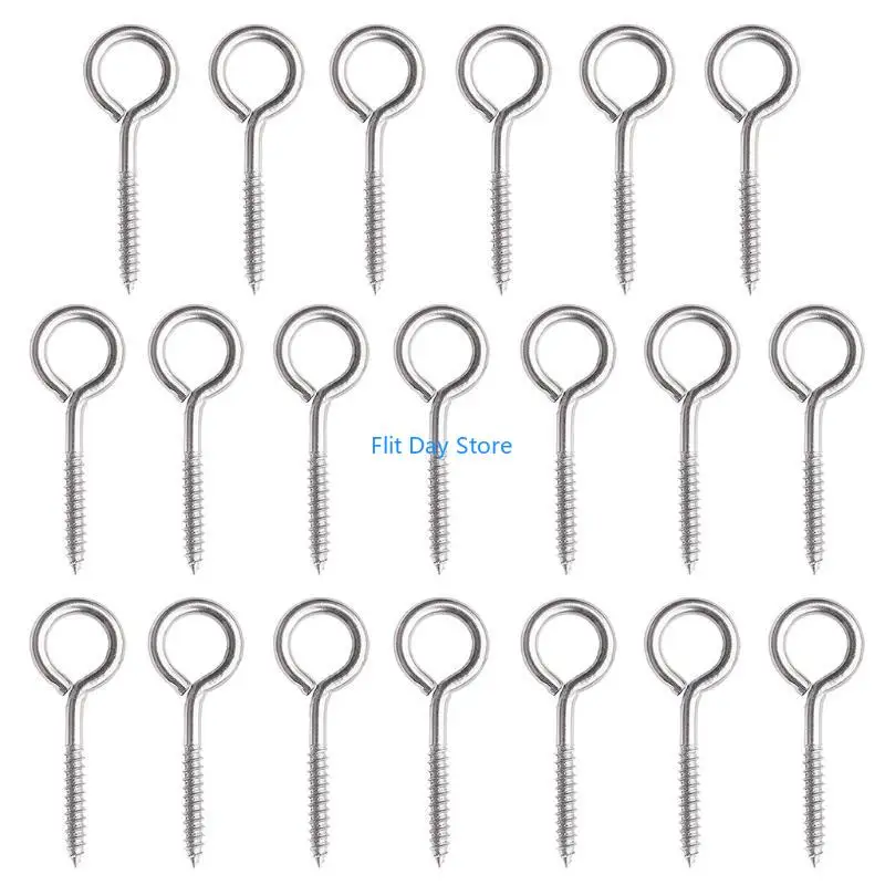 F92C 20Pieces Threaded Screw-in Hanger Stainless Steel Eye Ring Hooks