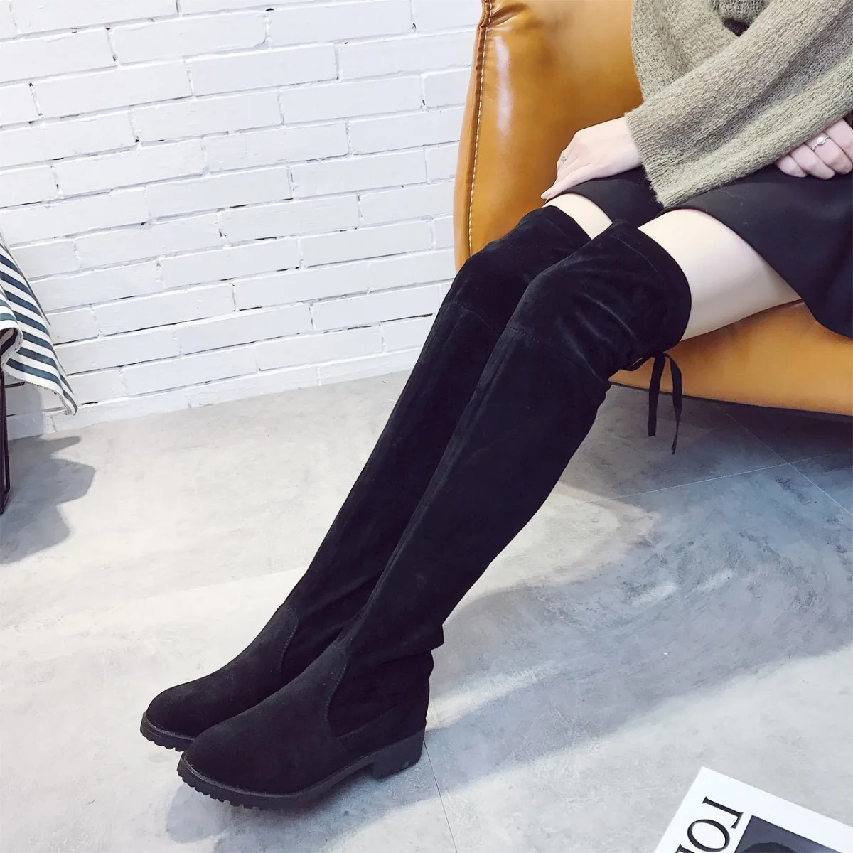 Damskie buty za kolano Botas Mujer Invierno New Woman in Stretch Fabrics Flat Bottomed Round Toe Boots Long Botte Femme Boots