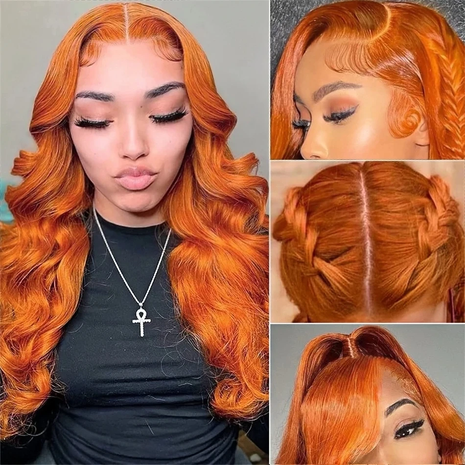 Body Wave Lace Front Wig pour femme, cheveux humains brésiliens, couleur transparente HD, 350 orange, 13x6, 13x5, 30 po, 40 po