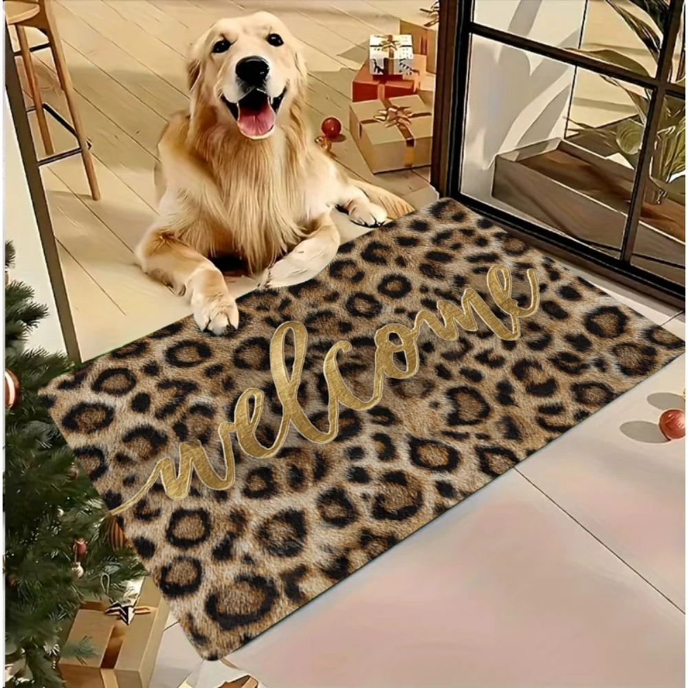 Leopard Print Golden Welcome welcome rug entryway bedroom balcony Entry Door Mat home decor Daily use Present