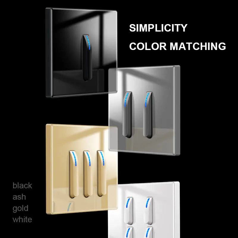 YINKA Home Wall Light Switch Panel Crystal Tempered Glass Switch Self-reset 1 Gang  2 Way LED Indicator Piano Key Wall Panel