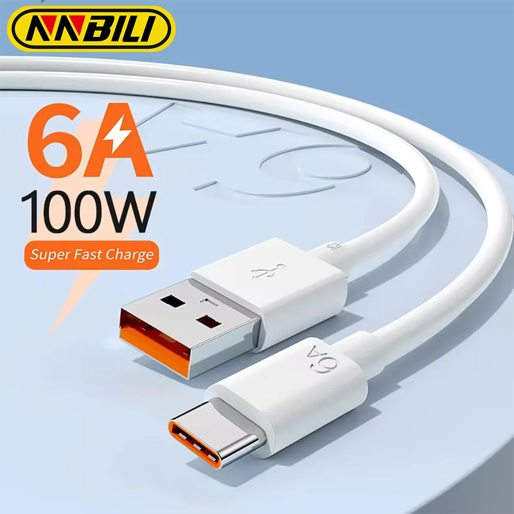NNBILI 6A 100 واط USB C إلى نوع C كابل سوبر سريع شحن سلك بيانات الهاتف USB C كابل لهواوي ماتي 50 60 Xiaomi USB C كابل 1 متر