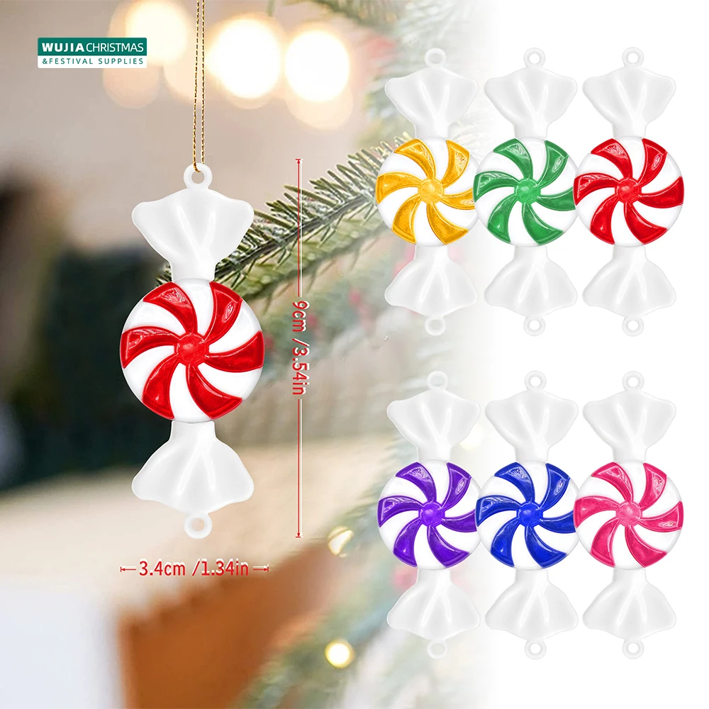 12pcs Candy Christmas Tree Hanging Ornament Colorful Peppermint Decor Fake Sweets Fun Xmas Wedding Party Children's Toys Navidad