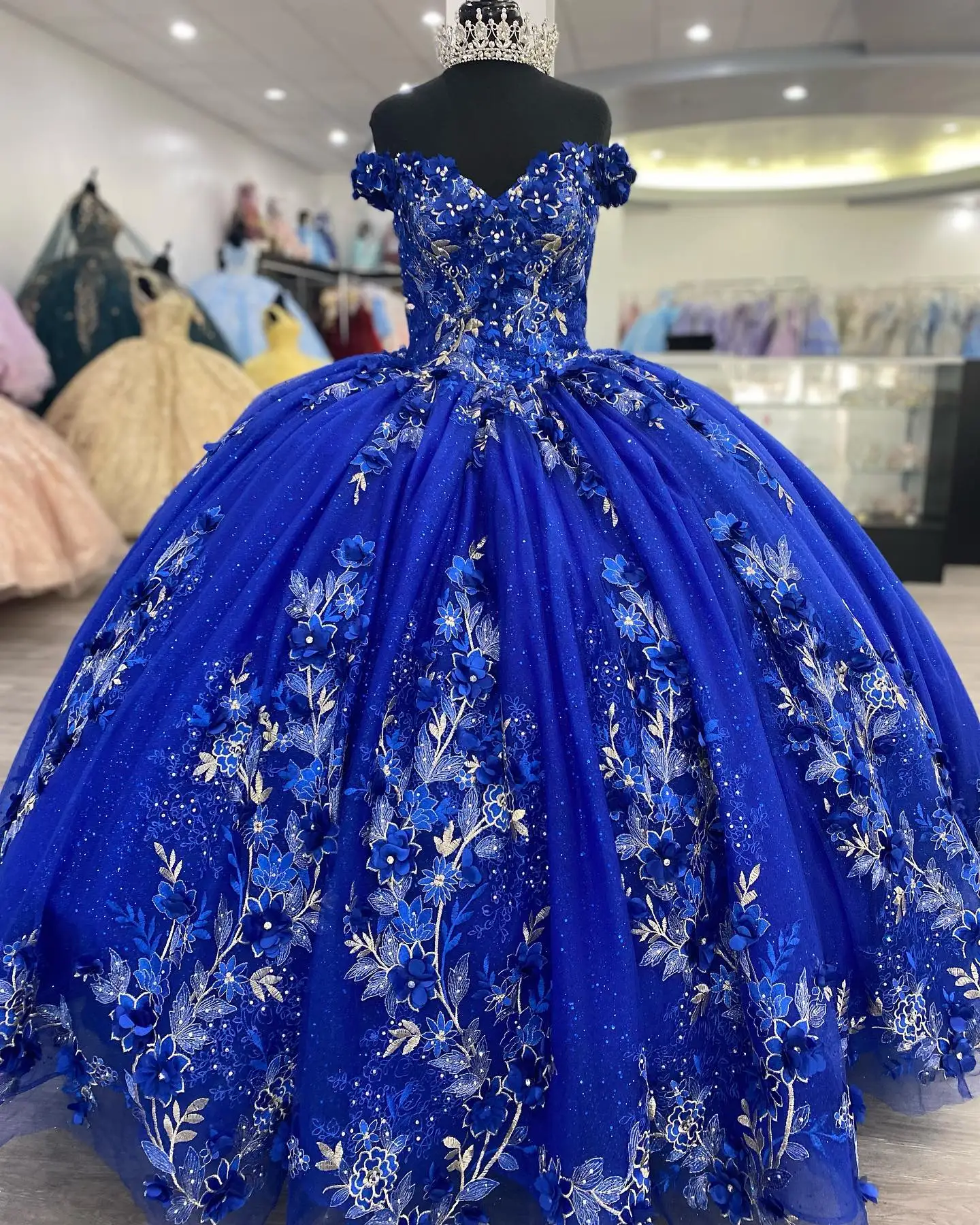 

Sparkle Sequins Quinceanera Dress 2023 Charro Mexican Prom Party 16 Girl Gown vestido de 15 anos 3D Floral Lace Applique Corset