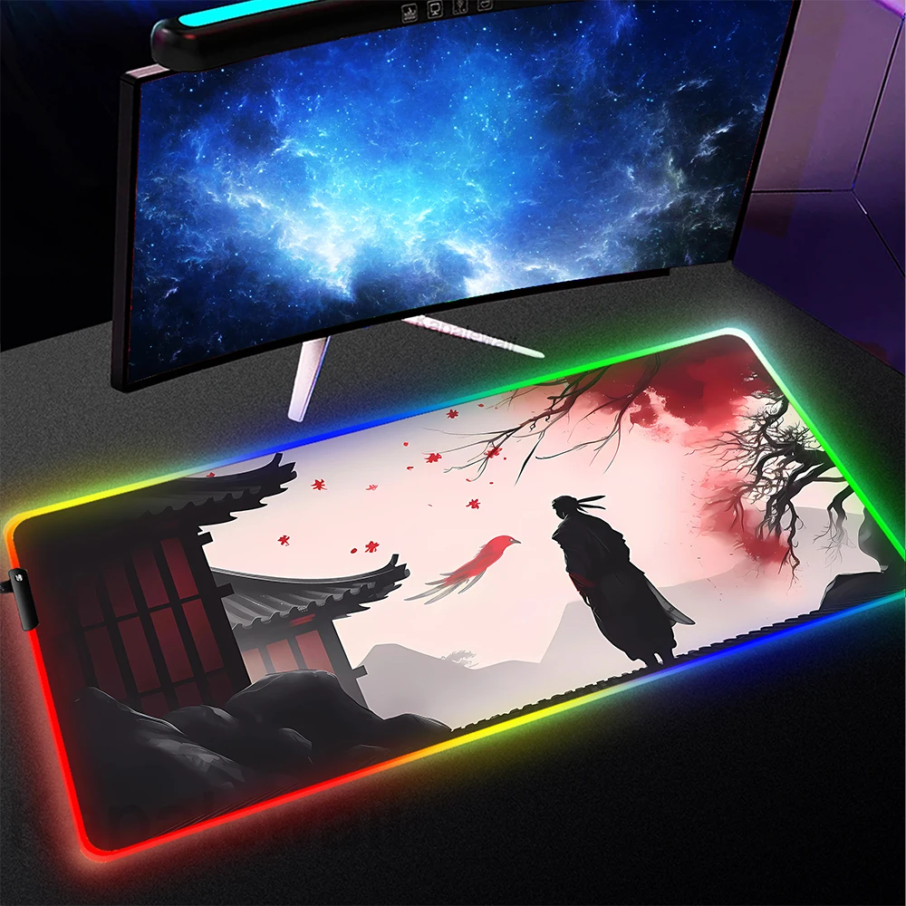 

RGB Mouse Pad 900x400mm LED Light Mouse Mat Luminous Table Carpet Japanese Samurai Mousepad Big Keyboard Pads Backlit Desk Mat