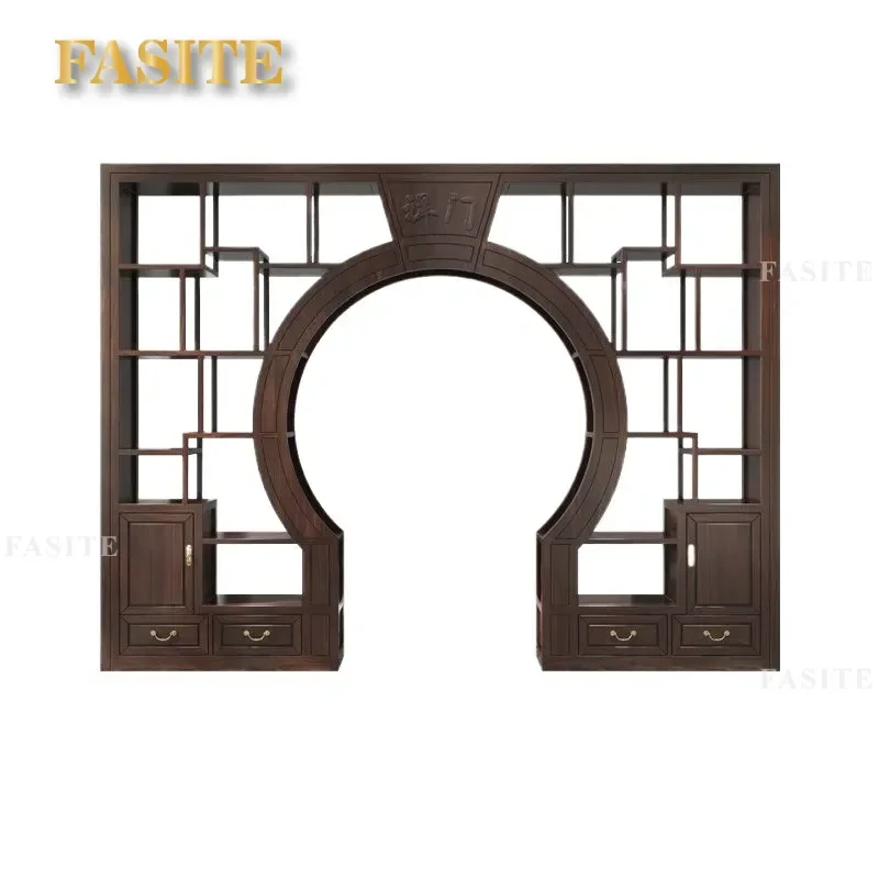 For Living Room Entrance New Chinese Style Solid Wood Screen Cabinet Partition Bogu Frame Arch Storage Shelf Modern Household