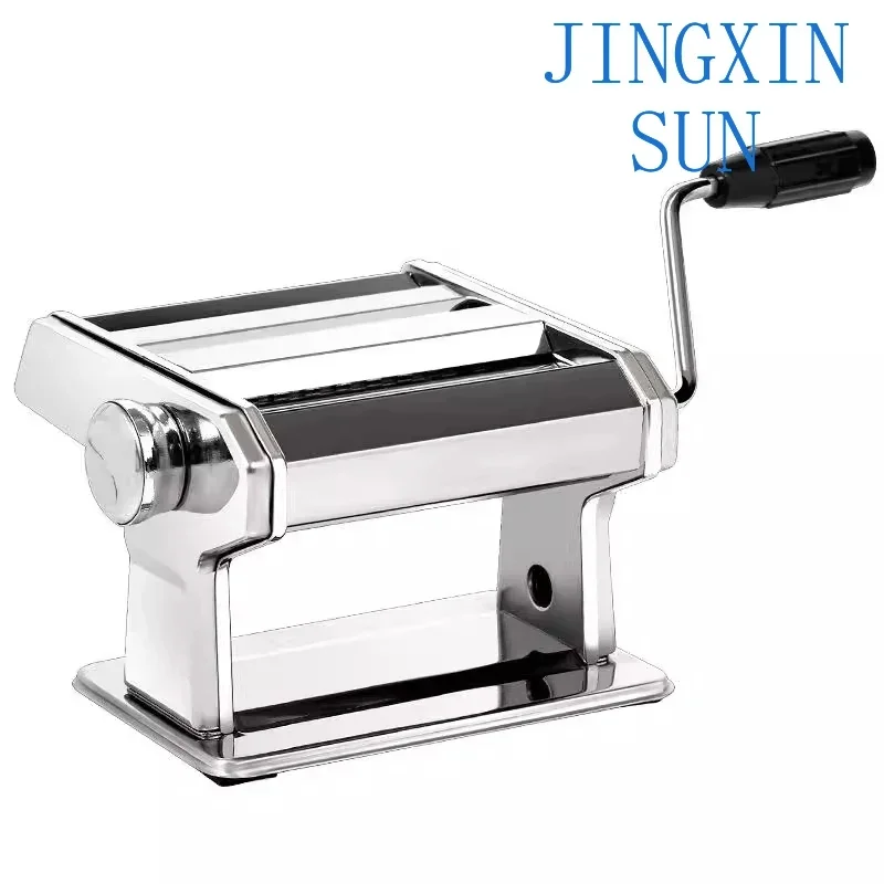 Home Use Small Manual Pasta Machine Hand-Crank Stainless Steel with Tray 6-Level Thickness Adjustment 150MM