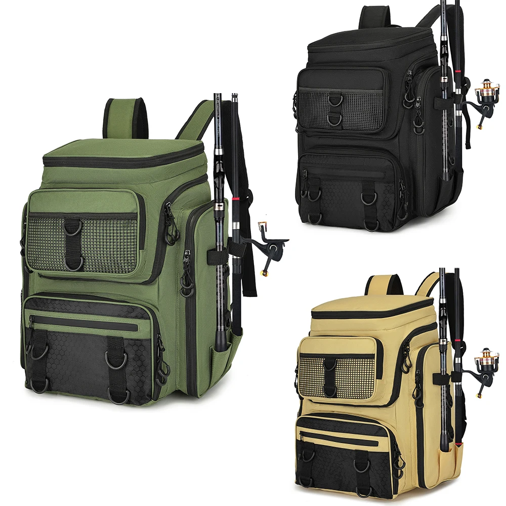 

900D Oxford Outdoor Lure Fishing Backpack, Multifunctional Fishing Gear Bag, Fishing Rod Storage Bags, Camouflage Backpack