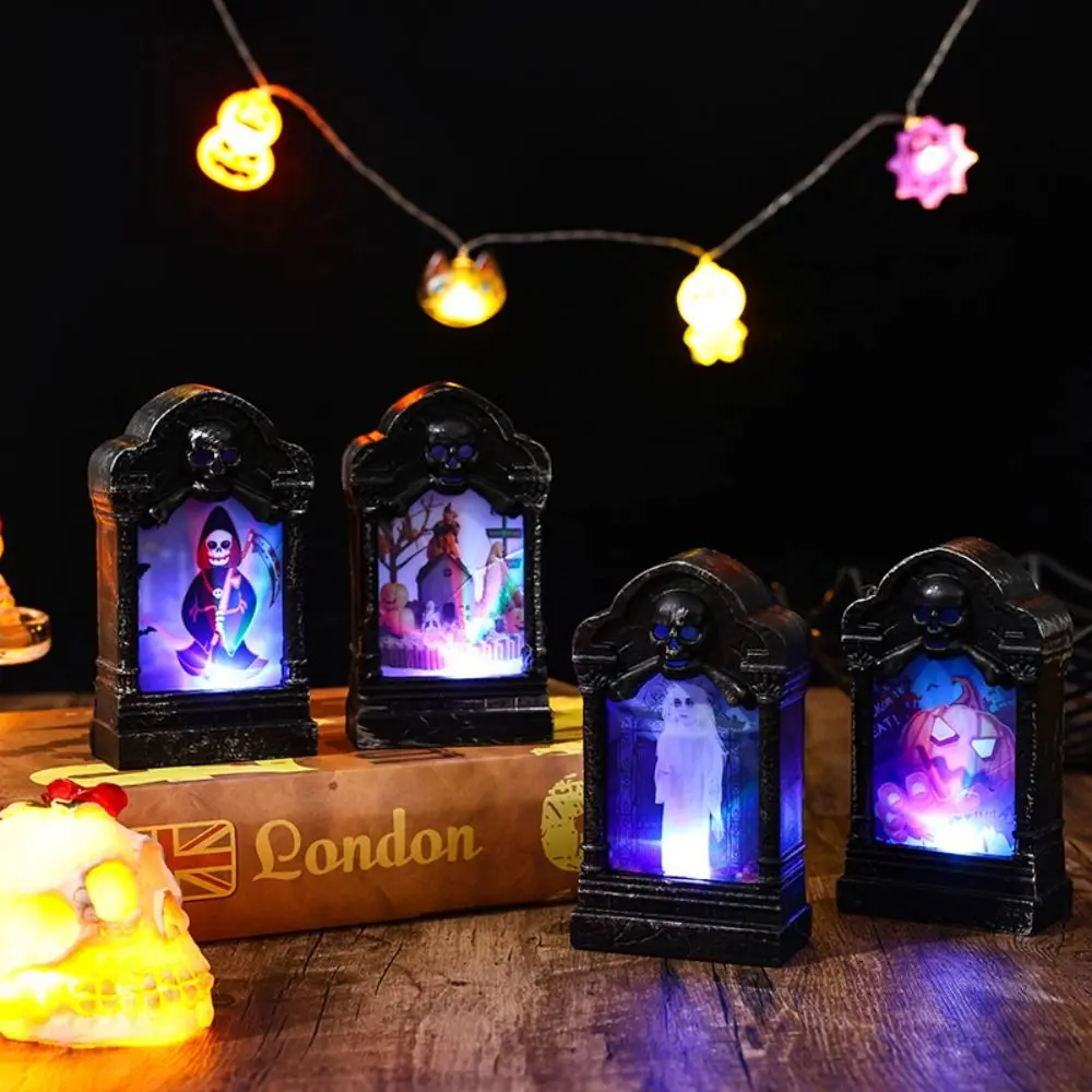 Durable Creative Luminous Tombstone Night Light Scary Retro Skull Lamp Three-dimensional Colorful LED Nightlight Bar