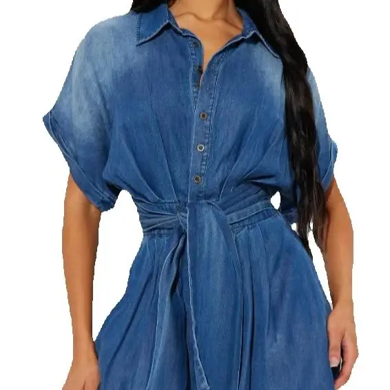 

Summer New Women's Fashion Buckle Strap Short Sleeve Loose Wide Leg Jumpsuit Daily Clothing Female Casual Long Jumpsuits