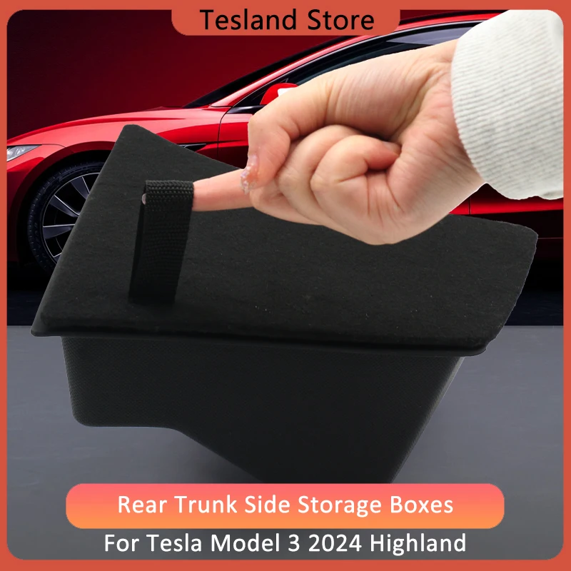 

Rear Trunk Side Storage Box For Tesla Model 3 Highland Lids Organizer Garbage Bins New Model3 2024 Interior Accessories