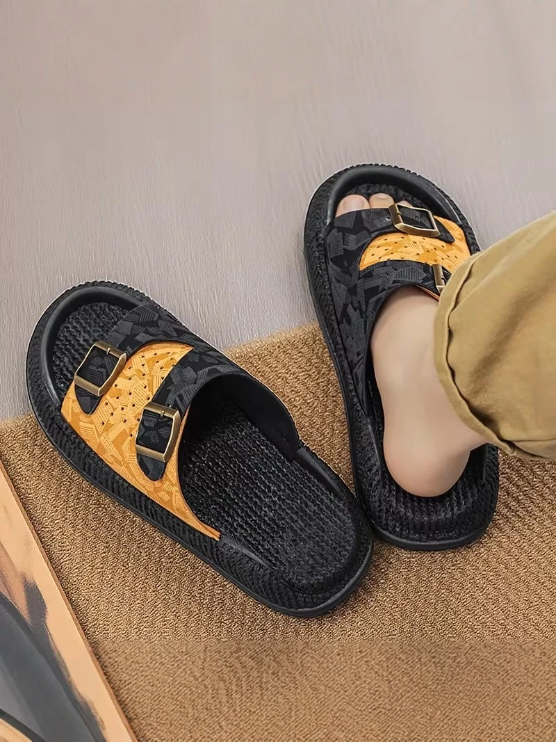 

Men's Summer Outdoor Anti-slip Trendy Home Bathing Slippers Slip-On Sandals Comfortable EVA Flat Slippers Breathable Low Heel