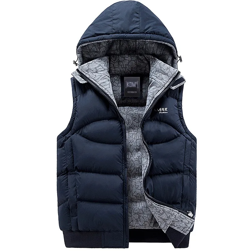 Jacket Men Sleeveless Vest   Mens Winter Fashion Casual Coats Male Hooded Cotton-Padded Men's Vest Thickening Waistcoat