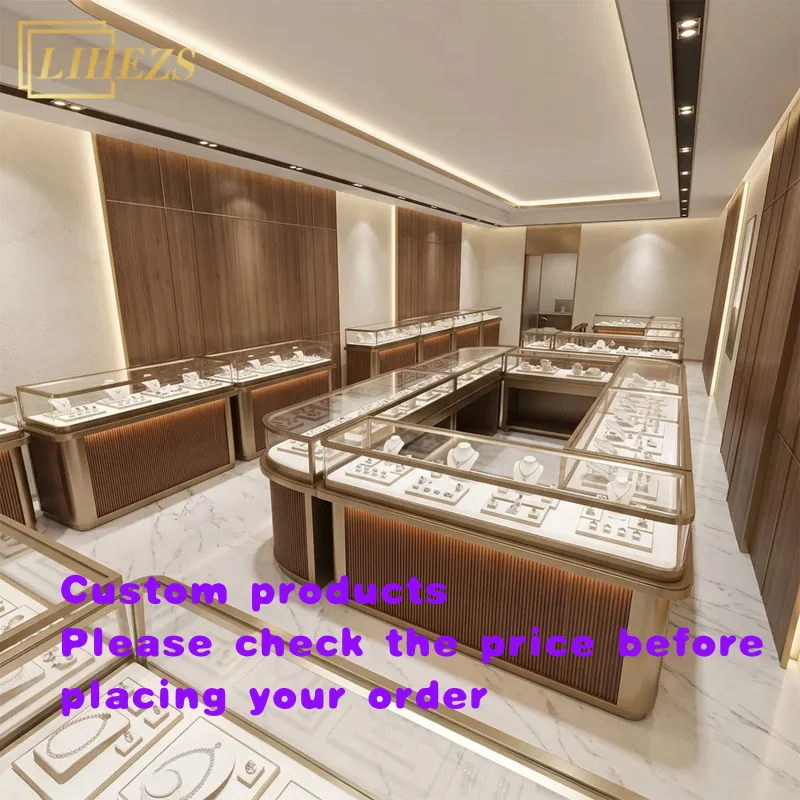 custom.Deluxe LED Tempered Glass Modern Luxury Eco-Friendly Heavy Duty Jewellery Shop Furniture Wood Glass Jewelry Display