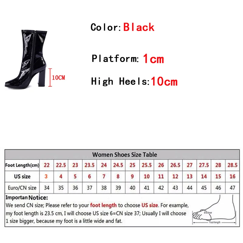 Liyke Autumn Winter Black Patent Leather Boots For Women Fashion Square Toe Zip High Heels Party Shoes Chelsea Ankle Booties