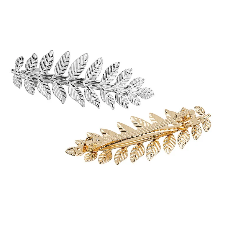 Vintage Metal Leaves Barrettes Simulate Leaf Plant Hair Clips Wedding Gold Spring Clamps Platinum Fringe Size Hairpin 2023