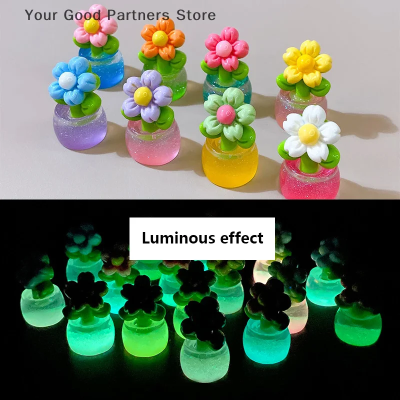 

1pc Uminous Flower Potted Plants Ornament Micro Garden Landscape Decoration DIY Resin Glow Toy Home Living Room Bedroom Decor